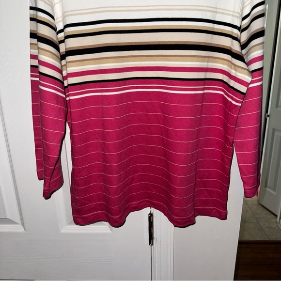 Classic Elements Women's L (14-16) Striped Knit Top 3/4 Sleeve Pink White Beige - Picture 12 of 12
